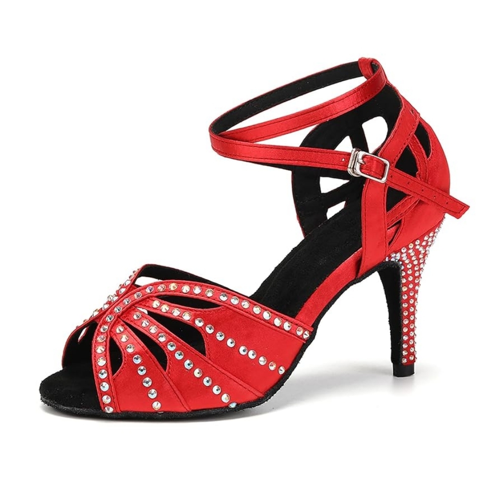 Red Women's Heels with Rhinestones. Ballroom Shoes